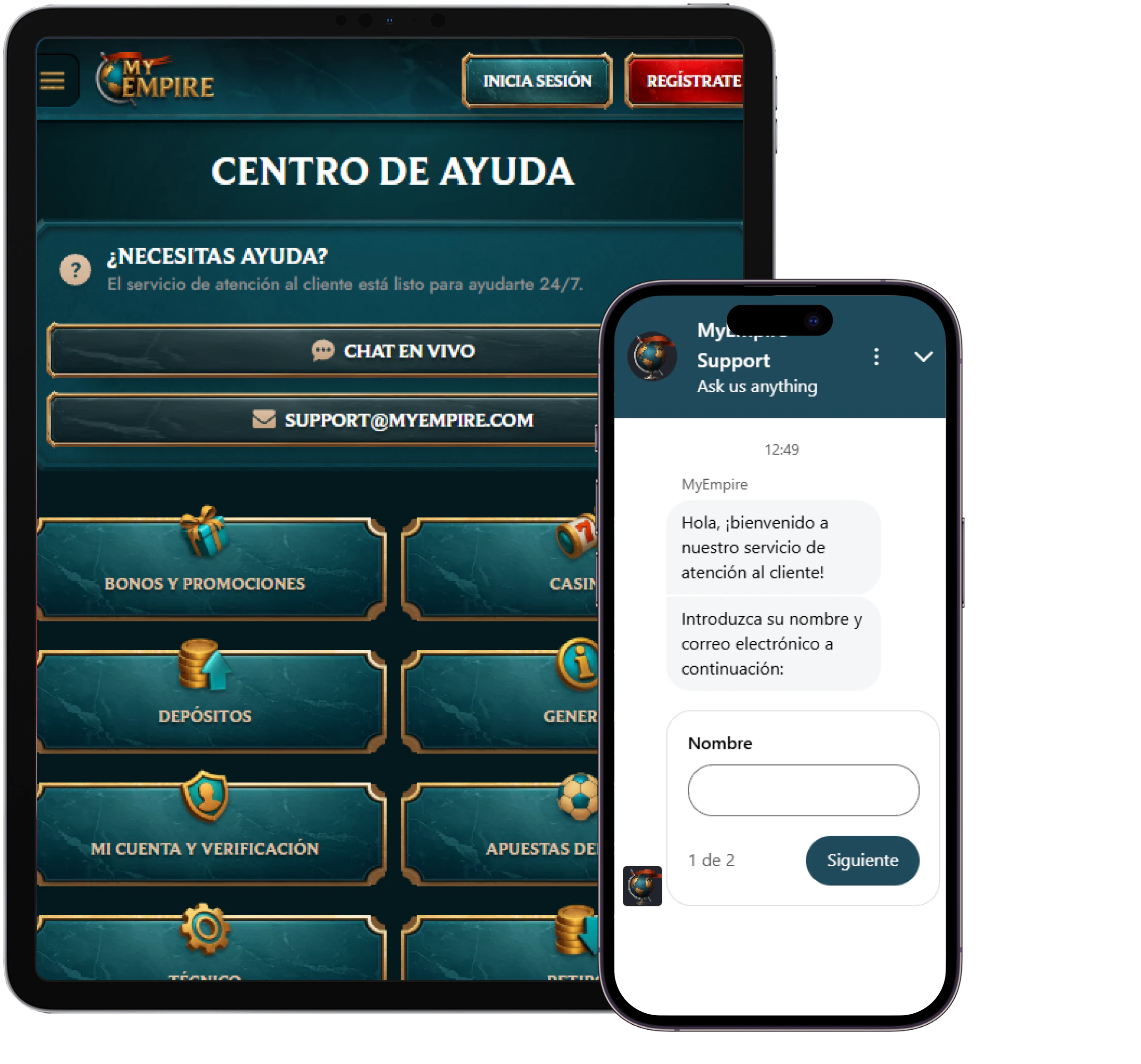 MyEmpire Casino centro de ayuda y chat en vivo